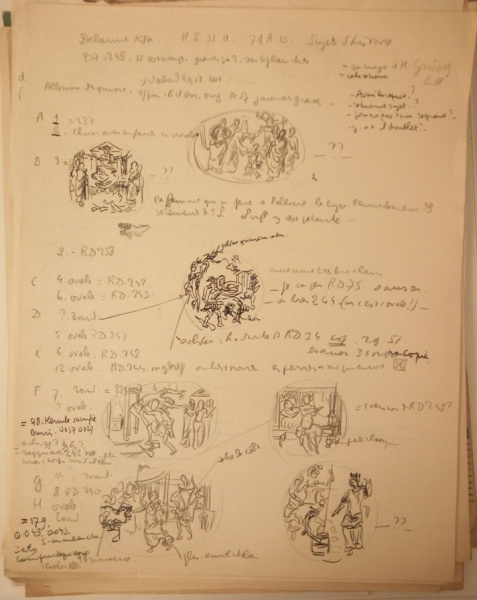 F.-G. Pariset, notes et croquis autour d'Etienne Delaune. Paris, bibliothèque de l'INHA, Archives 161/11/4/2. Cliché INHA