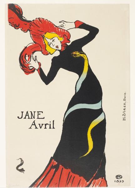 Henri de Toulouse-Lautrec, Jane Avril, lithographie en couleurs sur papier vélin, 1899, 55,9 x 35,7 cm (sujet). Paris, bibliothèque de l’INHA, EM TOULOUSE-LAUTREC 5. Cliché INHA