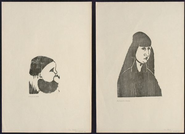 Chana Orloff, « Bébé » et « Autoportrait en veuve », gravures sur bois, dans Bois gravés, 1919, pl. 10 et 11. Paris, bibliothèque de l’INHA, Pl Res 139. Clichés INHA