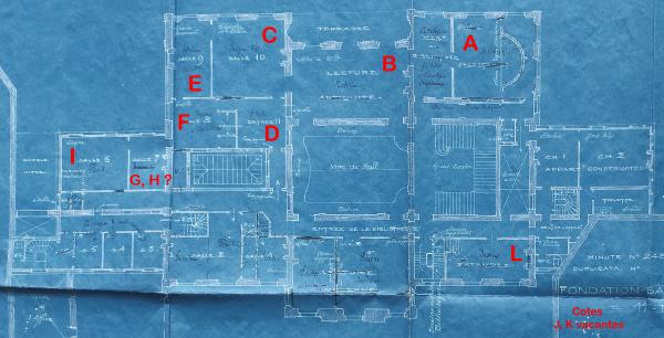 Émile Bois, plan du 1er étage de la Bibliothèque d'art et d'archéologie rue Berryer, 1922