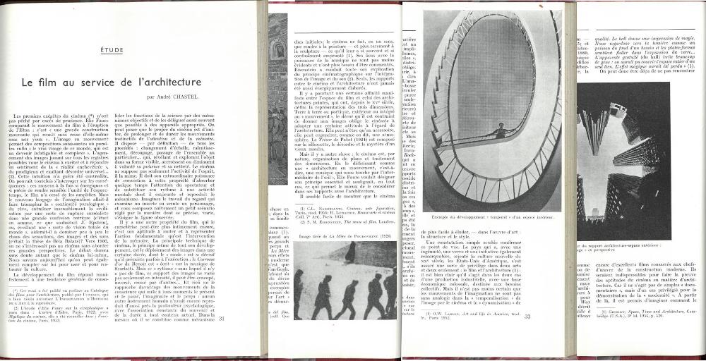Fig. 2. André Chastel, « Le film au service de l’architecture », dans L’Information d’histoire de l’art, vol. 6, no 2, mars-avril 1961, p. 31-35. Paris, bibliothèque de l'INHA, 445 U 2. Cliché INHA.