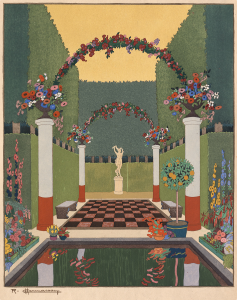 Raymond Charmaison, La Salle Verte (Les Jardins précieux, 1919, bibliothèque de l’INHA, Fol Est 670). Cliché INHA