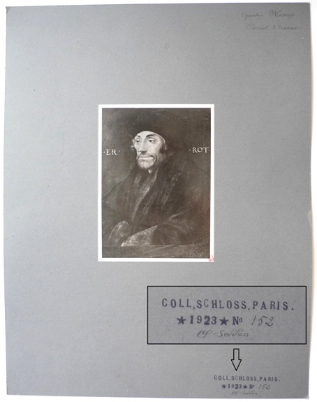 Reproduction d'un portrait d'Erasme par Quentin Metsys appartenant à la collection Schloss. Paris, bibliothèque de l’INHA, Photothèque I, 178. Cliché INHA.