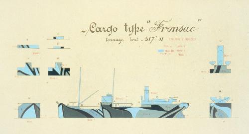 Pierre Gatier, Cargo type « Fronsac », encre et gouache, musée national de la Marine / P. Dantec © ADAGP. N° inv. : Ico 43353.9