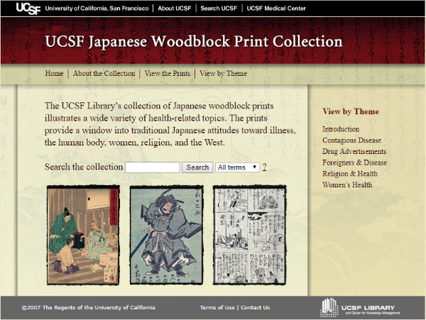 Page d'accueil de la « UCSF Japanese Woodblock Print Collection », 2018. @Université de Californie.