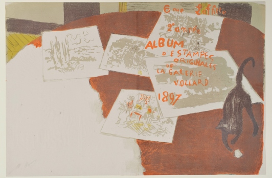 Pierre Bonnard, Couverture du 2e Album des peintres-graveurs, lithographie en 4 couleurs, 1897, Bibliothèque de l'INHA, VI P 21. Cliché INHA