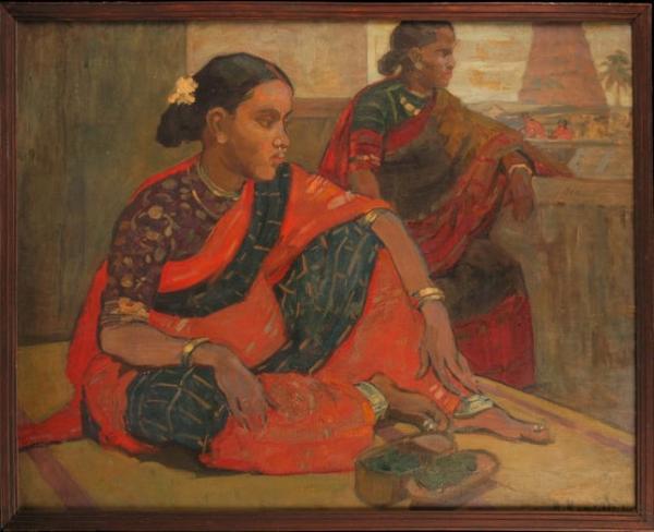 Andrée Karpelès, Sur la terrasse, Indes, huile sur toile, 84,8 x 103 cm, Paris, Musée du Quai Branly – Jacques Chirac, vers 1908. Cliché Musée du Quai Branly