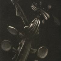 Michel Roncerel, Six têtes de violon, 2005, détail, manière noire, INHA, EM RONCEREL 1. Cliché INHA