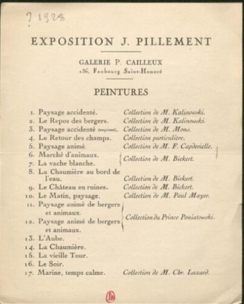 Galerie Cailleux, Exposition Jean Pillement, [1928]. Paris, bibliothèque de l’INHA, CVA1/7357. Cliché INHA.