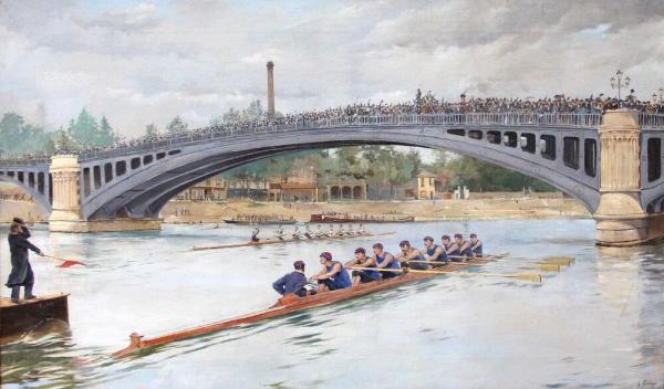 Ferdinand Gueldry, Match annuel entre la Société Nautique de la Marne et le Rowing club, 1883. Huille sur toile. Collections du musée intercommunal de Nogent-sur-Marne