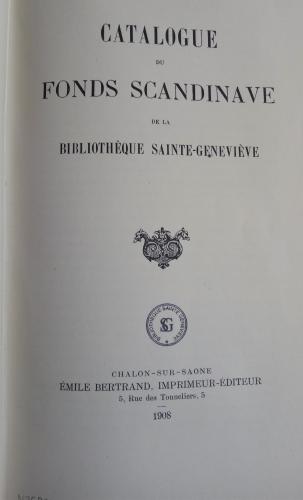 Exemplaire du « Catalogue du fonds scandinave de la Bibliothèque Sainte-Geneviève », cliché Stéphanie Fournier