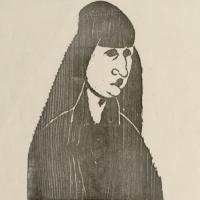 Matrice en bois de l’estampe Autoportrait en veuve, issue de l’Album Portraits gravés, 1919. [Atelier Chana Orloff]. Cliché Nathalie Muller