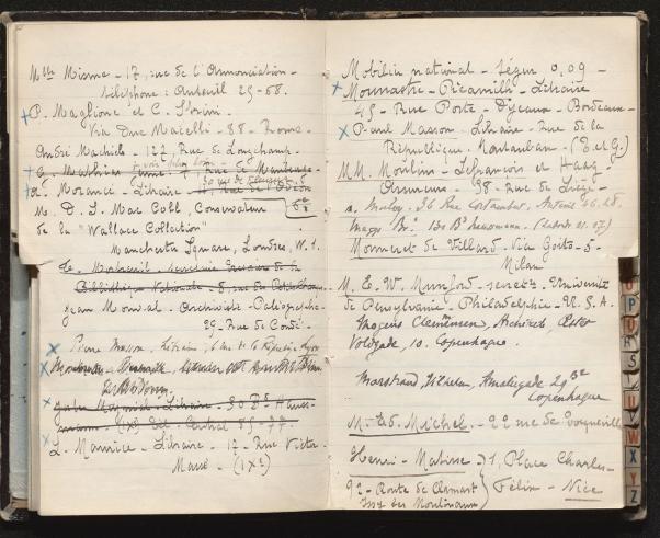 Clotilde Brière-Misme et divers, carnet d’adresses de la bibliothèque, [1919-1937], bibliothèque de l'Inha. Cliché INHA