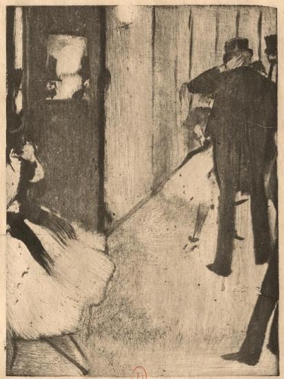 Edgar Degas, Les petites Cardinal, projet d'illustration, héliogravure à partir d'un monotype, bibliothèque de l'INHA, EM DEGAS 33. Cliché INHA