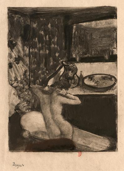 Edgar Degas, Admiration, vers 1877-80, monotype rehaussé de pastel rouge foncé et noir, bibliothèque de l'INHA, EM DEGAS 3. Cliché INHA