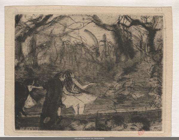 Edgar Degas, Sur la scène III, 5e état, vernis mou, pointe sèche et roulette, 1876-1877. Bibliothèque de l'INHA : EM DEGAS 34. Cliché INHA