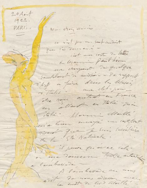 Antoine Bourdelle, lettre à Pierre-André Farcy, 20 août 1922, INHA, Autographes 209,10. Cliché INHA