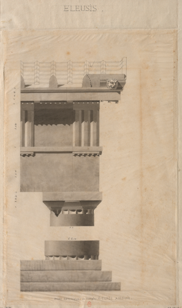 Augustin Quantinet, "Ordre extérieur du temple de Cérès à Eleusis", dessin, bibliothèque de l'Inha, OA 781 (4). Cliché INHA