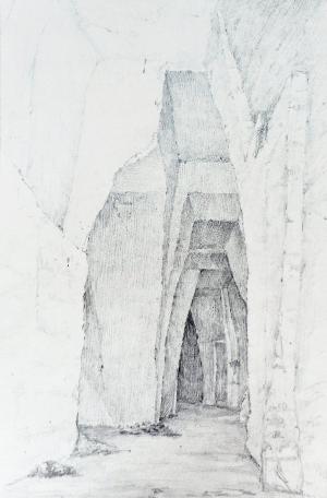 Joseph-Frédéric Debacq, « Vue d'une des grottes de Pausilippe », dessin à la mine de plomb. Paris, bibliothèque de l'INHA, Archives 176/3/2 GF. Cliché INHA