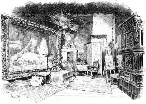 Atelier de Karl Theodor von Piloty d’après une photographie de Joseph Albert