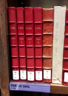 Les premiers  numéros de « L'Œil » dans le libre accès de la bibliothèque de l'INHA. Cliché INHA