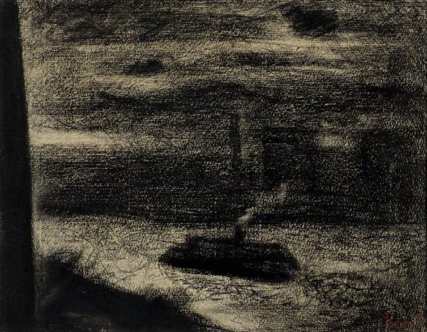 Georges Seurat, Le bateau à vapeur, effet de nuit, 1882-1883, crayon Conté sur papier, Albright-Knox Art Gallery, Buffalo (NY), source : www.albrightknox.org