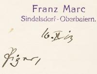 En-tête du papier à lettres de Franz Marc, avec un morceau d'adresse à Reinhard Piper, 16 octobre 1913. Paris, bibliothèque de l'INHA, Autographes 214,4. Cliché INHA