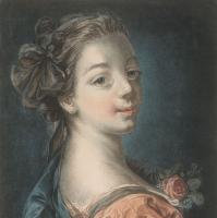 Louis-Marin Bonnet, Tête de femme, entre 1773 et 1789, estampe à la manière de pastel, bibliothèque de l'INHA - collections Jacques Doucet (EA BONNET 229). Cliché INHA