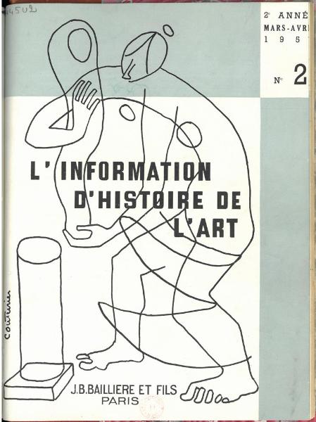 Fig. 1. Illustration de Robert Couturier pour la couverture de L’Information d’histoire de l’art, vol. 2, nos 3-4, mai-octobre 1957. Paris, bibliothèque de l'INHA, 445 U 2. Cliché INHA.