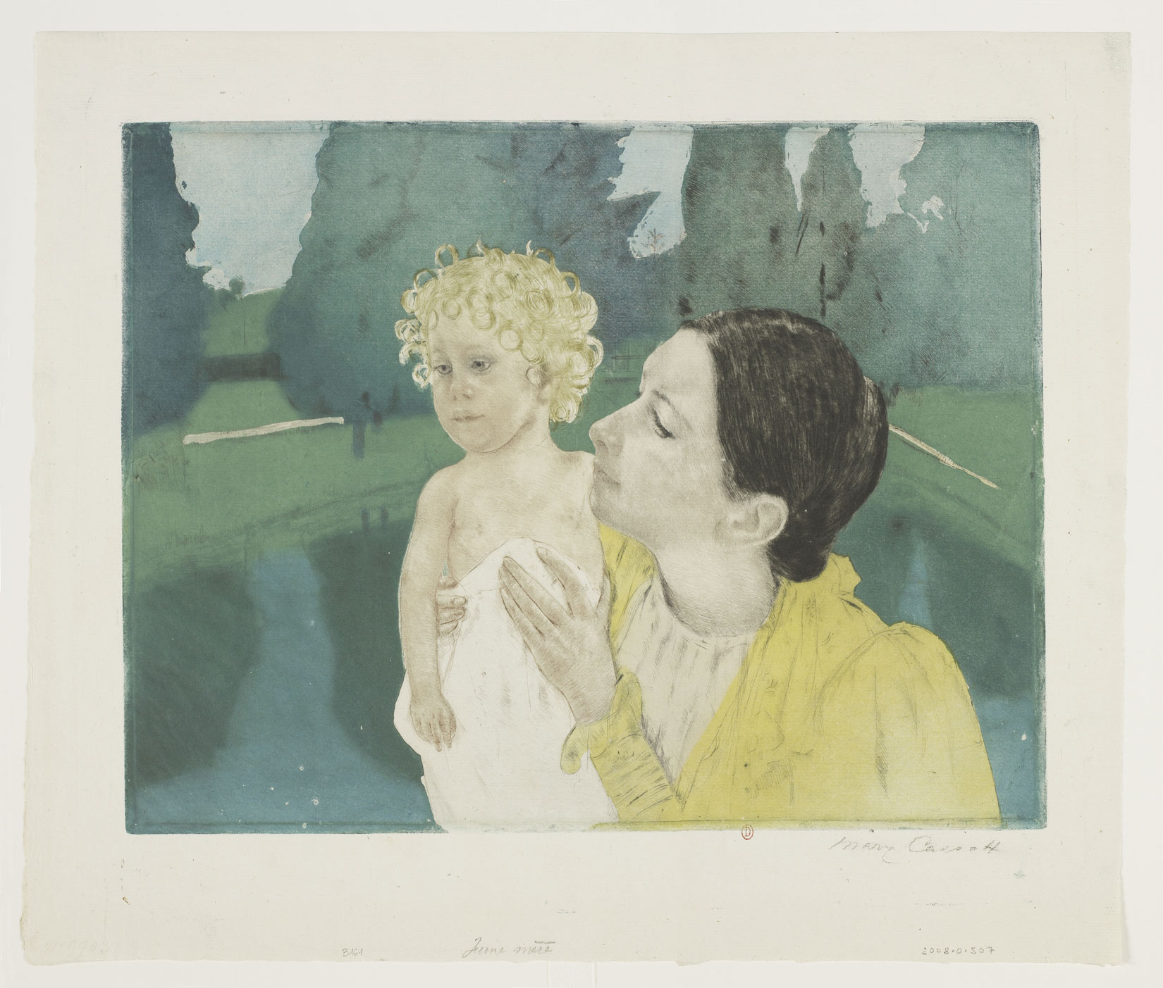 Mary Cassatt, Jeune mère dans un parc devant un bassin, [vers 1896-1898]