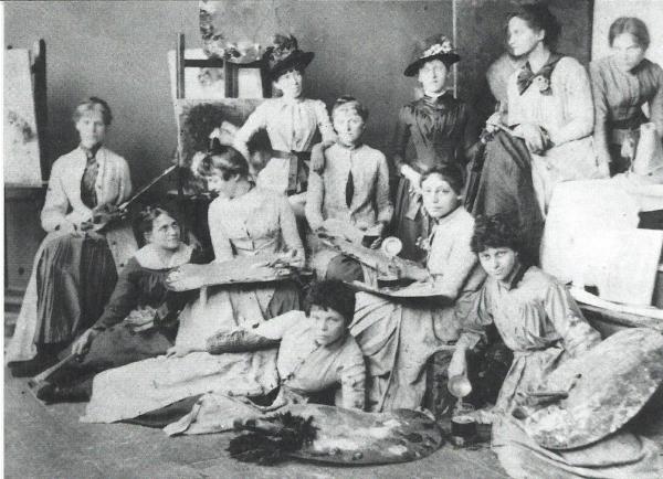 Die Malklasse von Ludwig Herterich an der Damenakademie des Münchner Künstlerinnenvereins (1887-1888), (Käthe Kollwitz au centre)