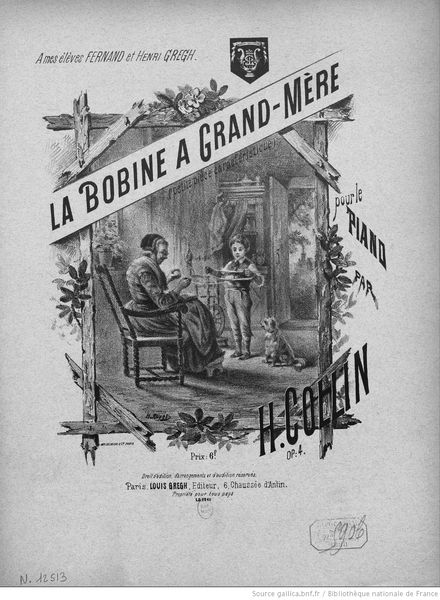 Hyacinthe Royet, illustration pour La bobine à grand-mère : petite pièce caractéristique pour le piano (Paris : L. Gregh, 1898). Source: gallica.bnf.fr / BnF.