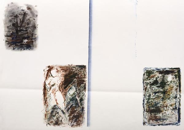 Karl-Jean Longuet, planche d’essai correspondant aux tirages définitifs de « Le Désir de peindre », « La Belle Dorothée », « Les Fenêtres », lithographie, bibliothèque de l'Inha. Cliché Inha