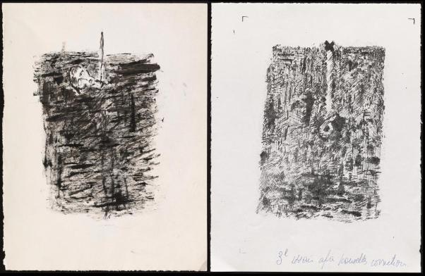 Karl-Jean Longuet, La Corde, lithographies, illustration non retenue (à gauche) et retenue (à droite), bibliothèque de l'INHA. Cliché INHA