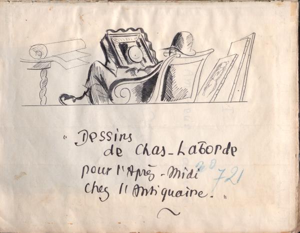 Chas Laborde, dessin à l’encre sur papier. Paris, bibliothèque de l'INHA, Ms 860, avant le feuillet 4. Cliché INHA.