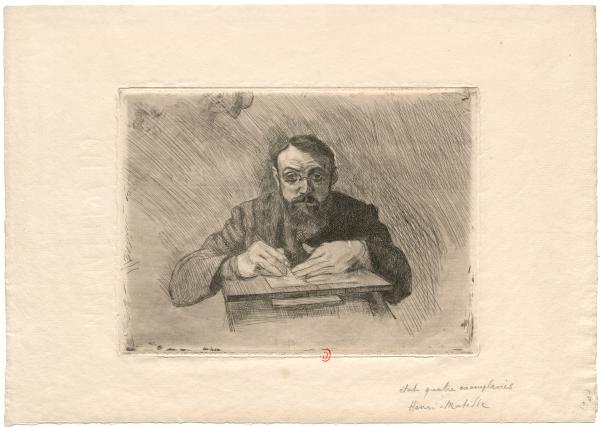 Henri Matisse, Henri Matisse gravant, 1900-1903, pointe sèche, 14,9x20 cm. Paris, bibliothèque de l'INHA, EM MATISSE 30b. Cliché INHA, droits réservés.