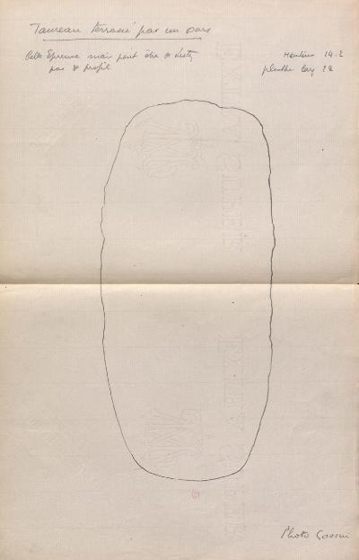 Détourage du socle d'un bronze d'Antoine-Louis Barye, "Taureau terrassé par un ours", crayon sur papier, [1902-1930], Bibliothèque de l'INHA, Archives 166/5/1/2. Cliché INHA