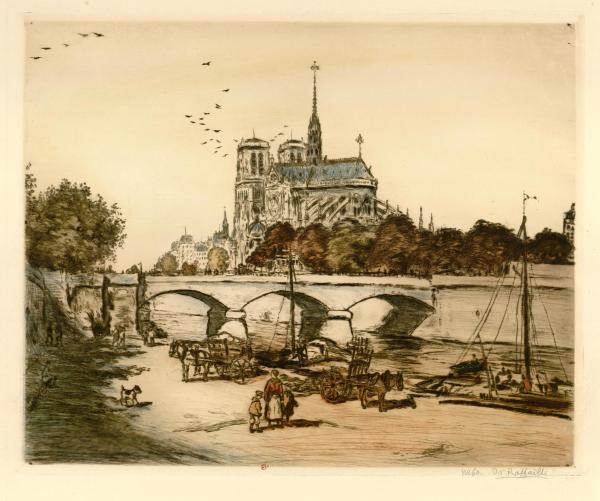 Jean-François Raffaëlli, Notre-Dame de Paris, pointe sèche et roulette en couleurs, 1904, bibliothèque de l'INHA, EM RAFFAELLI 3 gdf. Cliché INHA