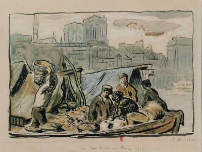 Paul-Emile Colin, [Le petit marché aux pommes], aquarelle, 1907, bibliothèque de l'INHA, EM COLIN 168b. Cliché INHA