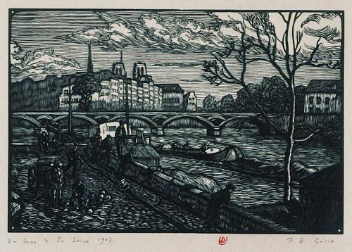 Paul-Emile Colin, La Crue de la Seine, gravure au canif sur buis de bout, 1907, bibliothèque de l'INHA, EM COLIN 18a. Cliché INHA