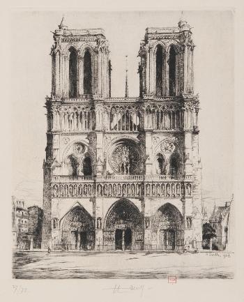 Henry-Wilfrid Deville, Notre-Dame de Paris, pointe sèche, 1928, bibliothèque de l'INHA, EM DEVILLE Henri 18. Cliché INHA