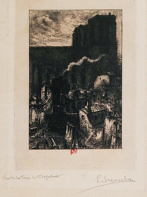 Ernest-Marie Herscher, [Vue de la Tour de Dagobert], eau-forte, bibliothèque de l'INHA, EM HERSCHER 5. Cliché INHA