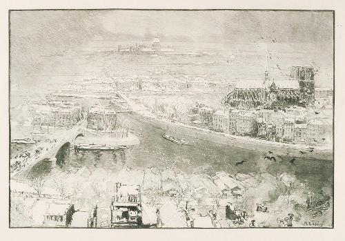 Auguste Lepère, [Paris sous la neige, ou du haut de Saint-Gervais], bois, bibliothèque de l'INHA, EM LEPERE 22. Cliché INHA