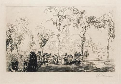 Auguste Lepère, [Notre-Dame vue du quai de Montebello], eau-forte, bibliothèque de l'INHA, EM LEPERE 428b. Cliché INHA