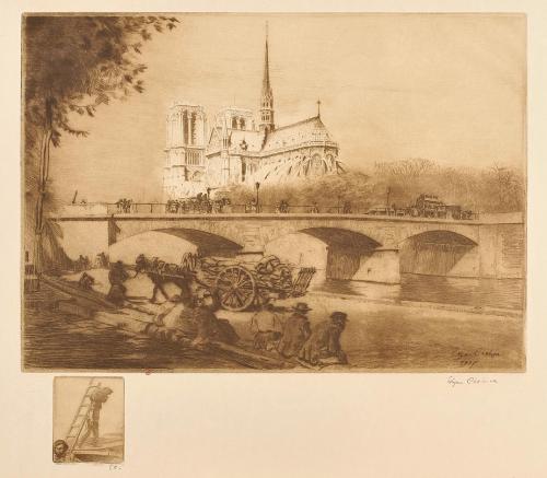 Edgar Chahine, L'Abside de Notre-Dame, eau-forte et pointe sèche, 1907, bibliothèque de l'INHA, VI P 18. Cliché INHA