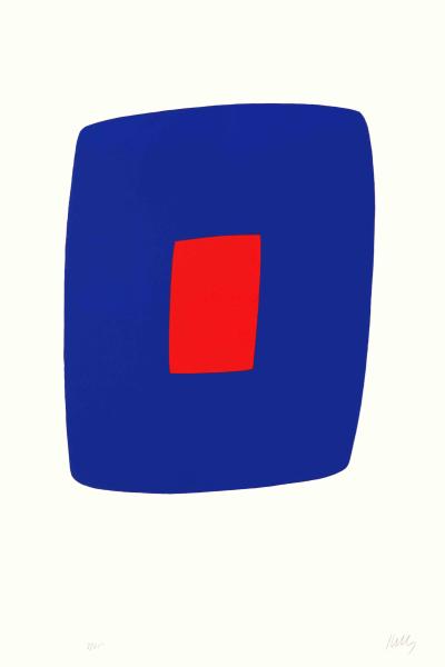Ellsworth Kelly, Bleu foncé avec rouge [Dark Blue with Red], 1964-1965, lithographie sur papier Rives, EA, 89,5 x 59,8 cm. Paris bibliothèque de l'INHA, EM KELLY 4. © Ellsworth Kelly Foundation