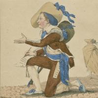 La Petite galerie dramatique, tome 1, n° 99. M. Dazincourt, rôle de Figaro dans le Barbier de Séville : comédie, [1796-1843]. Paris, bibliothèque de l'INHA, 8 EST 104 (1-8). Cliché INHA.