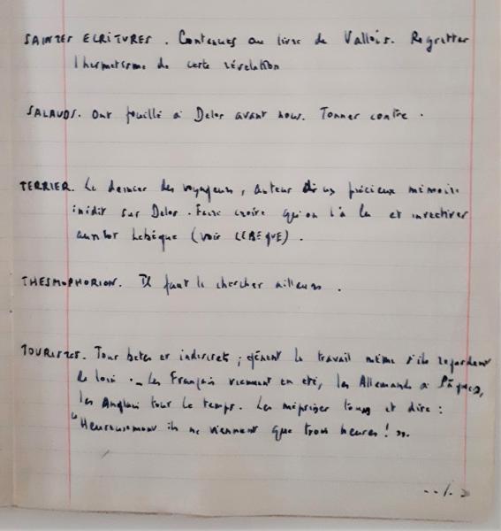 Philippe Bruneau, manuscrit "Dictionnaire des idées déliennes". Paris, bibliothèque de l'INHA, Archives 167/12/3.