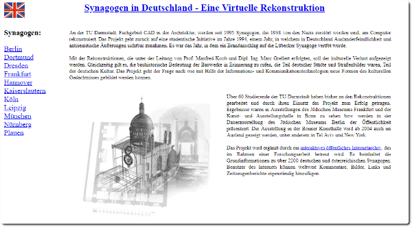 Page d'accueil d'Synagogen in Deutschland : eine virtuelle Rekonstruktion, 2018. @Université technique de Darmstadt.