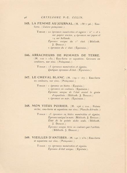Noël Clément-Janin, Catalogue de l'œuvre gravé de P.-E. Colin décoré de dix bois originaux inédits, Paris, 1913, INHA, 12 Res 1962. Cliché INHA